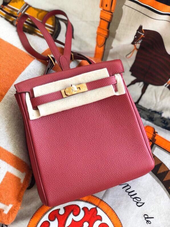 Hermes Kelly Ado Backpack In Bordeaux Clemence Leather